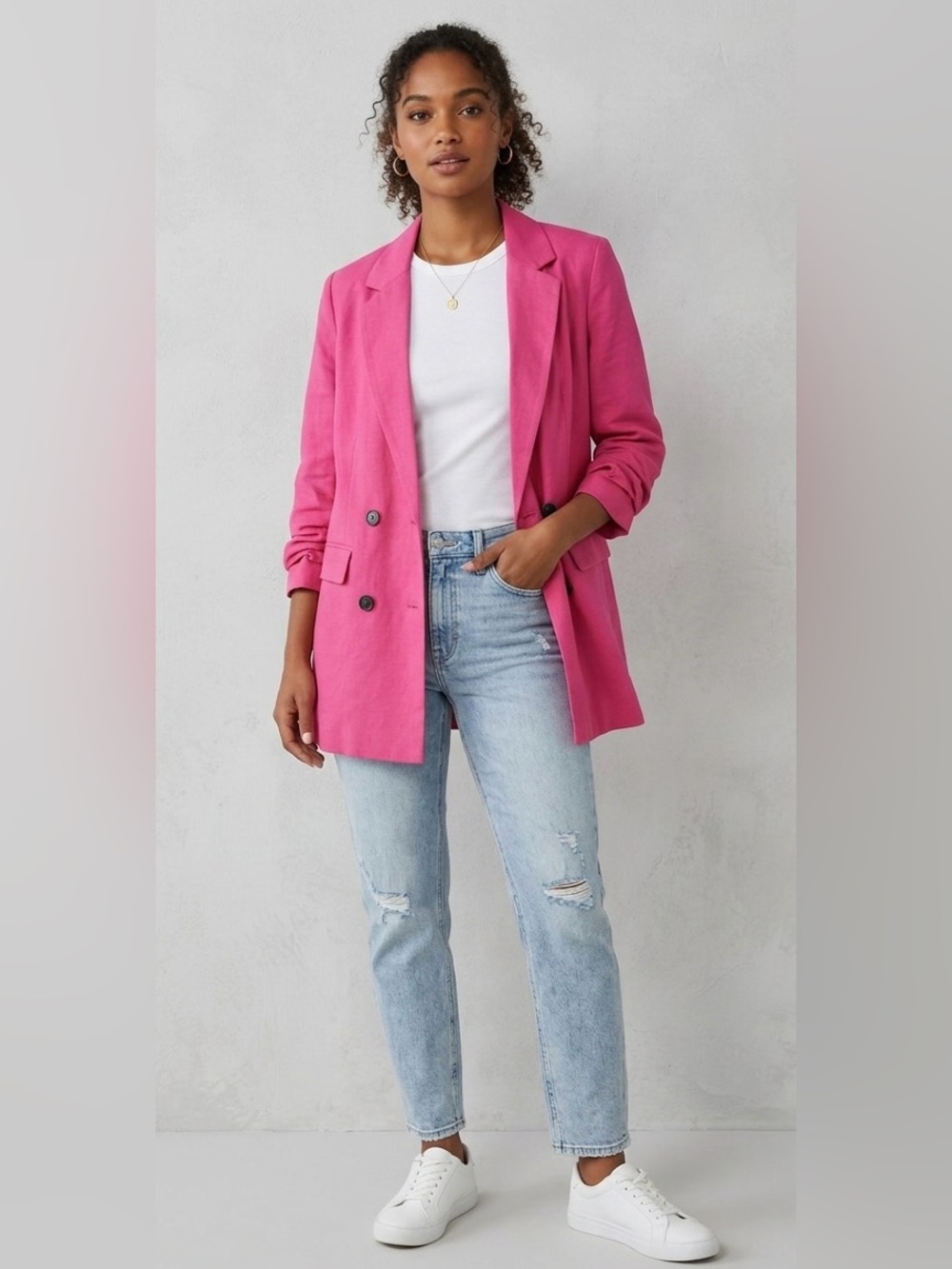 A New Day - Women's Pink Double-Breasted Blazer Jacket